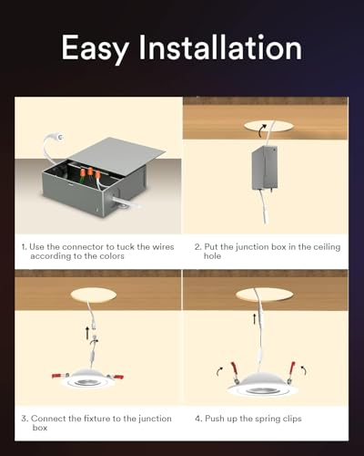 Image of Lumary 4 Inch Smart Recessed Lighting, 355+90 Adjustable Gimbal light, COB Color Changing LED Ceiling Light, 7W 26 Beam Angle Eyeball Downlight, Work with Alexa /Google Assistant, ETL-Listed, 4 Pack