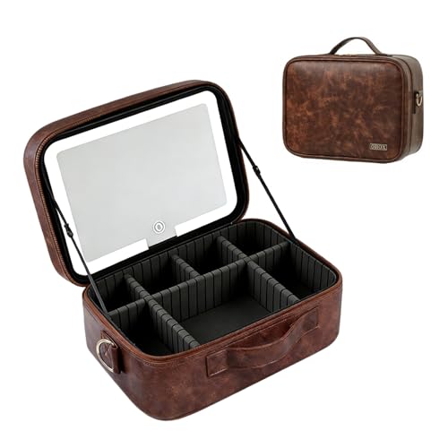 Trousse maquillage femme voyage grande capacité miroir LED lumineux compartimenté