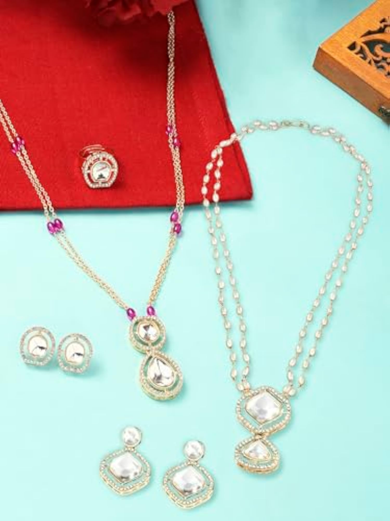 Women's 2 Tone Dazzling Austrian Diamonds Necklace Earring & Ring Set