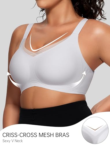 Image of OEAK Womens Wireless Jelly Bras V Mesh Comfortable Bralette Supportive Tshirt Bra No Underwire Seamless Push Up Everyday Bras