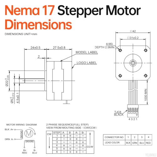Nema 17 moteur pas à pas bipolaire élimine les pertes de pas sur robot et CNC