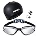 Deebo Swim Goggles, Swimming Goggles Anti Fog No Leaking UV Protection, Swim Goggles with Silicone Swim Cap, Earplugs, Nose Clips for Men Women Adult Youth Kids Child, Black