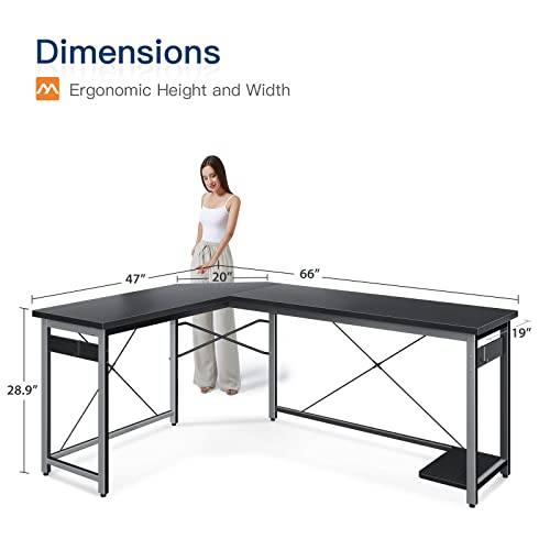 Coleshome 66" L Shaped Gaming Desk, Corner Computer Desk, Sturdy Home Office Computer Table, Writing Desk, Larger Gaming Desk Workstation, Black #TOP2