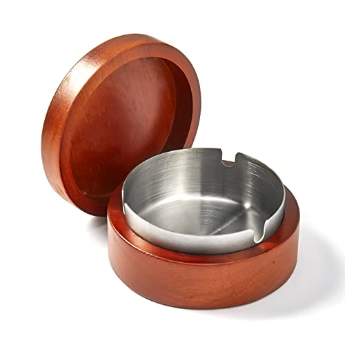 Brovamo Hölzern Aschenbecher mit Deckel, Herausnehmbare Rostfreie...