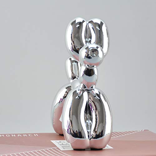 Shiny Balloon Dog Metallic Finish Animal Art Sculpture Statue Abstract Fashion Resin Craft Art For Statue Home Decoration (Silvery) #TOP2