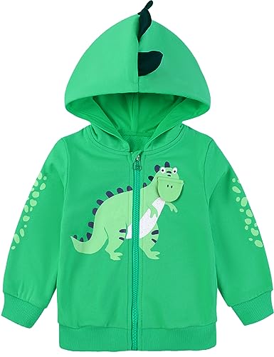 DDSOL Kids Boy Zip-up Dinosaur Hoodies Long Sleeve Active Sweatshirt Green Lightweight Jackets 5-6 Years