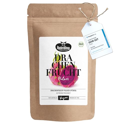 100% Veganes Drachenfrucht Pulver Bio Qualität I 100g gefriergetrocknete rote Drachenfrucht (Pink Pitaya) ohne Zucker I Natürliches Fruchtpulver für Smoothie Bowls Backen & Drinks von Keimling