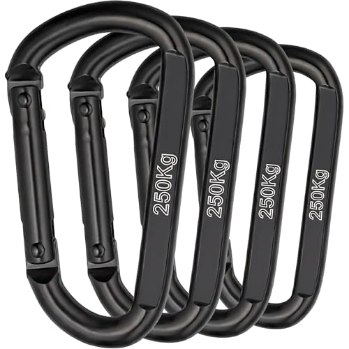 NEXAFIX - Moschettone Acciaio Inox Nero M8 8 cm (Set da 4) - Moschettoni portachiavi porta chiavi a molla fino a 250 kg - zaino borse guinzaglio cane amaca campeggio palestra
