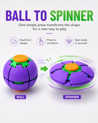 Press-to-Spin Stress Relief Fidget Ball Self Rotating Transforming Decompression Desk Spinner Tactile Handheld Gadget Mechanical Motion Novelty Gifts for Office Study Travel(Orange) - Image 3