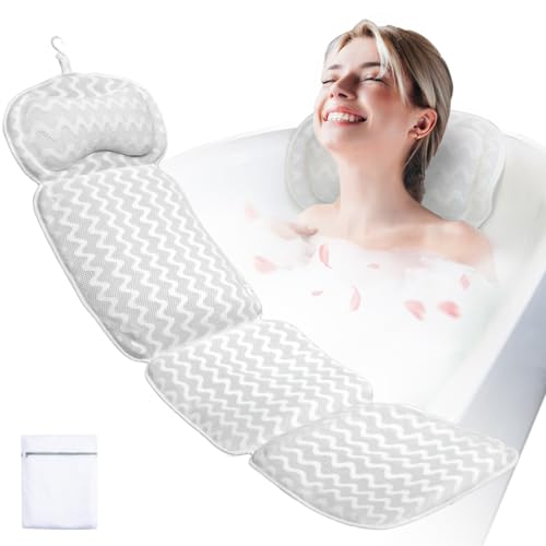 Bath Pillows for Tub,Full Body Bath Pillow for Bathtub,Luxury Bathtub Pillow – Extra Soft Tub Cushion for Head, Neck & Back Support, Skin-Friendly and Comfortable, 4D Air Mesh,Laundry Bag,Quick-Drying