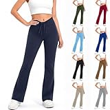 Women Flare Leggings Tummy Control High Waist Bootcut Yoga Pants Stretchy Workout Gym Lounge Trousers with Drawstring(Blue-01,X-Large)