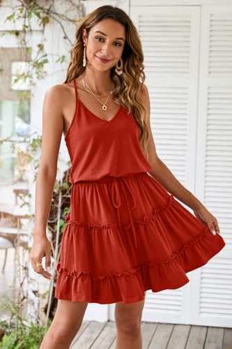 Image of Newshows Women's Summer Casual Dress Cute A Line Ruffle Hem Flattering Fit Beach Vacation Sundress