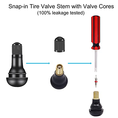 Image of Tire Valve Stem Tool Puller and Installer Kit - 4PCS TR412, 4PCS TR413, 4PCS TR414 Snap-in Tire Valve Stem with Valve Cores, Single Head Valve Core Remover Installer Tool
