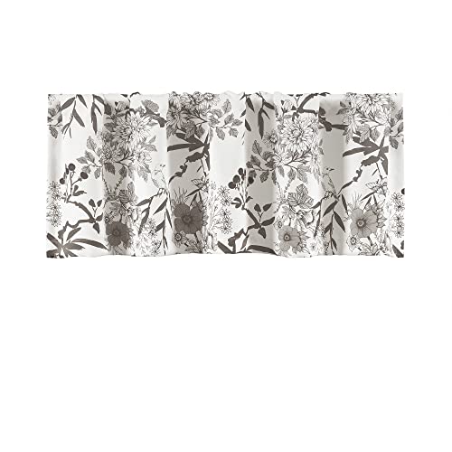 Lush Decor Botanical Garden Curtains Floral Bird Print Room Darkening Window Valance Drapes For Living, Dining, Bedroom, Gray & White, 52"W X 18L" #TOP4