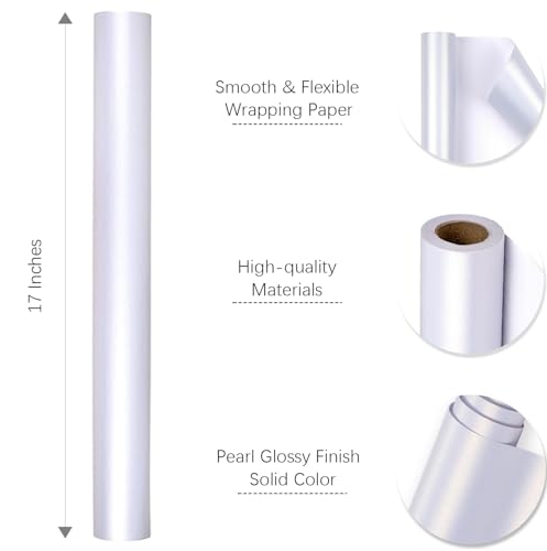 WRAPAHOLIC White Matte Wedding Gift Wrapping Paper,Solid Color Pearl Glossy Wrapping Paper - Perfect for Baby Shower,Valentine\'s Day,Birthday,DIY Bouquet(17in x 32.8ft Roll, 46 Sq. Ft)