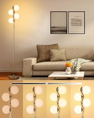 Lightdot 64IN Dimmable Globe Floor Lamp, Gold Standing Lamps with 4pcs 3000K G9 Bulbs Soft Warm White Eye Care, Mid Century Floor Lamp for Living Room