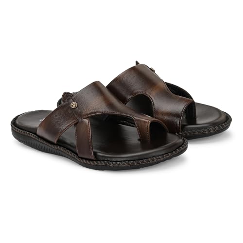 Image of Men's Leather Look Stylish Slippers with Toe Ring for Diwali, Festive & Ethnic Wear | Premium Synthetic Leather Chappals with Cushioned Footbed & Durable Anti-Slip Sole