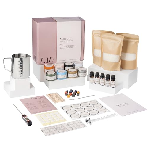 Mar Lau Luxe Soy Candle Making Kit for Adults โ Complete Candle Making Supplies with Wax Melting Pot, Candle Wax for Candle Making, Craft Kits for Adults Women, Spa Fragrance Oils, Metal Tins & Tools