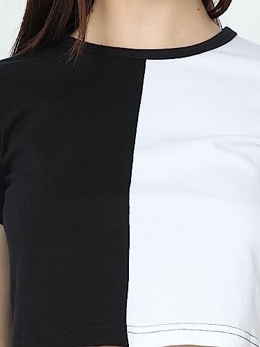 Image of FLEXIMAA Women's Cotton Plain Round Neck Half Sleeve Crop Top