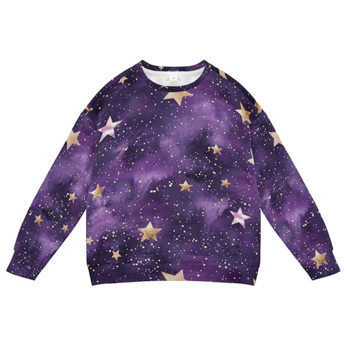 JUNZAN Glitter Gothic Stars on Purple Big Girls Pullover Hoodie Long Sleeve Sweatshirts for Boys Athletic 4T