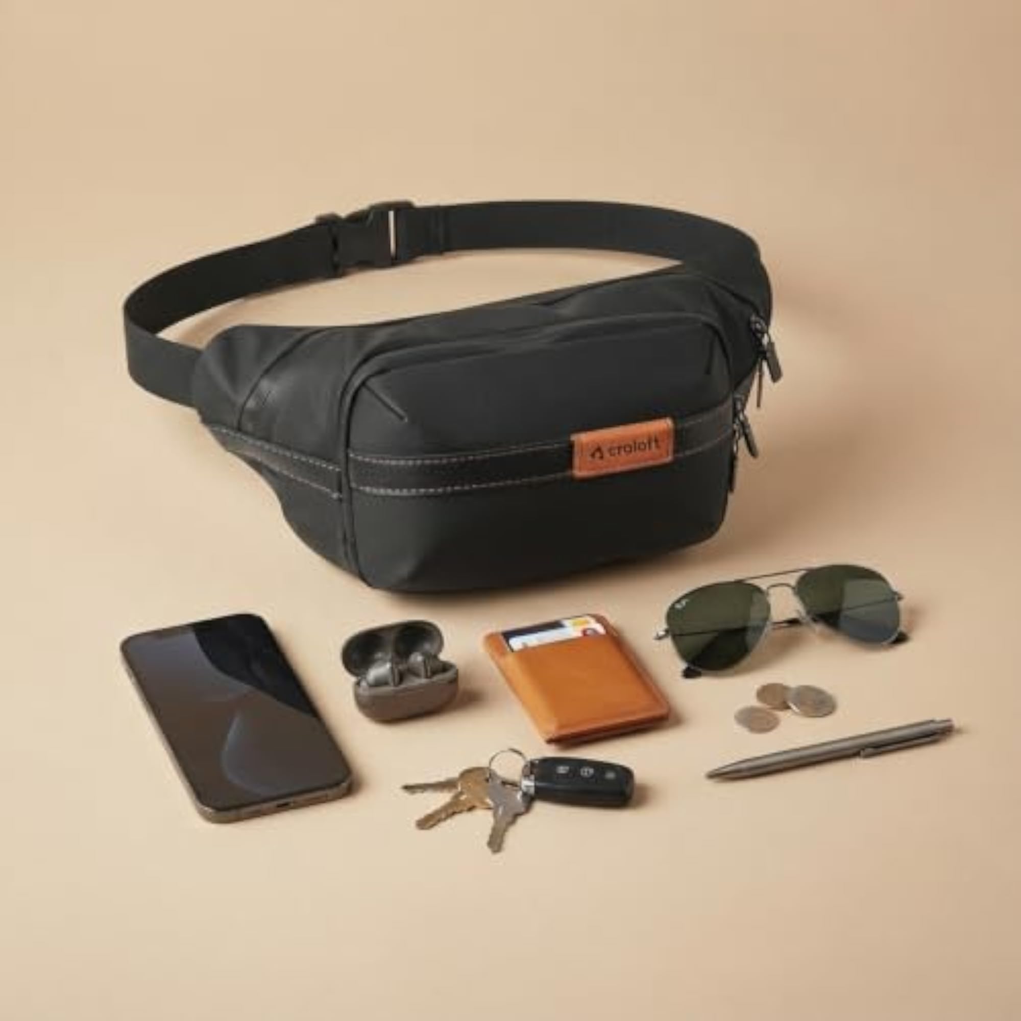 Water-Resistant Waist Bag for Men with 4 Pockets
