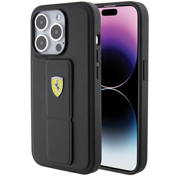Ferrari FEHCP15LGSPSIK Coque pour iPhone 15 Pro 6,1" Noir Hardcase Grip Stand Logo en métal