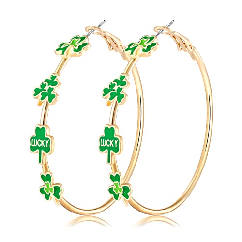 BVGA St Patrick's Day Hoop Earrings Green Shamrock Charm Earrings Festive Clover Luck Hat Leprechaun Funny Irish Hoop Earrings Jewelry Gift for Women