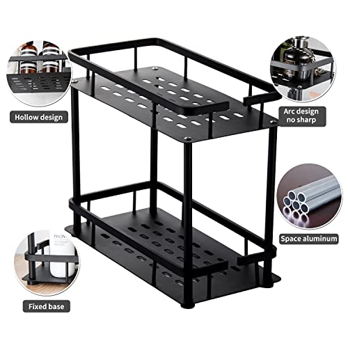 Funviet Modern Bathroom Organizer Countertop,2-Tier Black Aluminum Counter Organizer And Storage Shelf Holder For Bathroom, Kitchen, Bedroom,Office Desk,Pantry And Coffee Bar. #TOP4