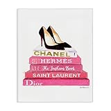 Stupell Industries Glam Pink Fashion Books Black Pump Heels Wall Art, 16x20, Gallery Wrapped Canvas