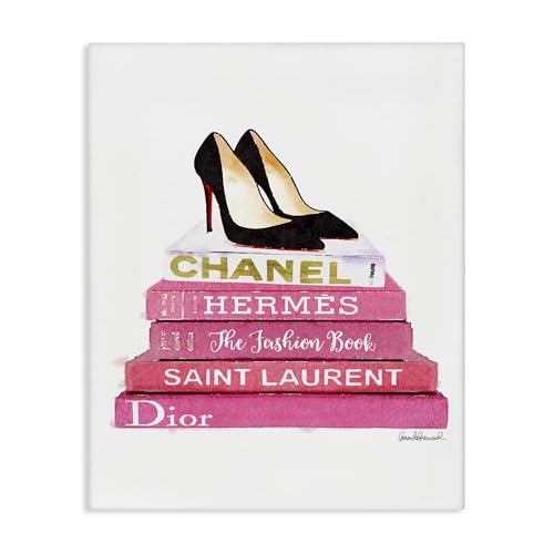 Stupell Industries Glam Pink Fashion Books Black Pump Heels Wall Art, 16x20, Gallery Wrapped Canvas