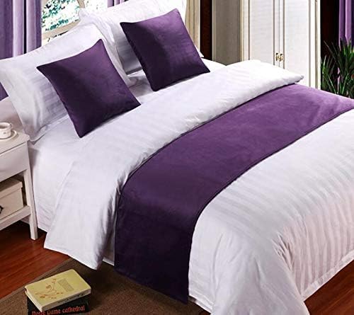 Solid Velvet Hotel Bed Runner Home Decorative Bed Foot Scarf with 2 Pillow Covers 19.6 x 82.6 inch with 18 x 18 inch Pillow Covers Purple Queen