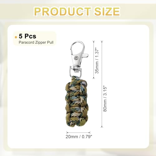 Image of YELARXI Paracord Zipper Pull Polyester Zipper Pulls Replacement Woven Rope with Metal Clasp, 80 mm Length Fit for Backpacks Clothing Luggage Accessories - Cylinder (5 Pack, Olive Green)