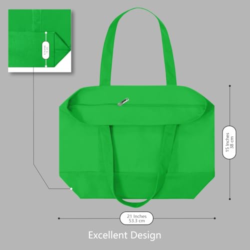 Image of TOPDesign 1-Pack Canvas Tote Bag with an External Pocket, Reusable Grocery Shopping Bag, Top Zipper Closure, Daily Essentials (Lime Green)