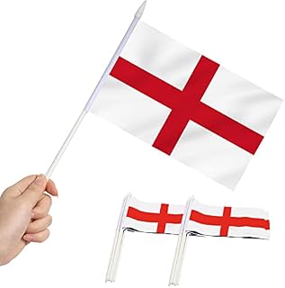 Anley England Mini Flag 12 Pack - Hand Held Small Miniature English Flags on Stick - Fade Resistant & Vivid Colors - 5x8 Inch with Solid Pole & Spear Top