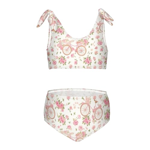 Wusikd Vintage Pink Bicycle Girls Swimsuits Two Piece Roses Swimwear Bikini Set for for Girls Size 3T - Main Image