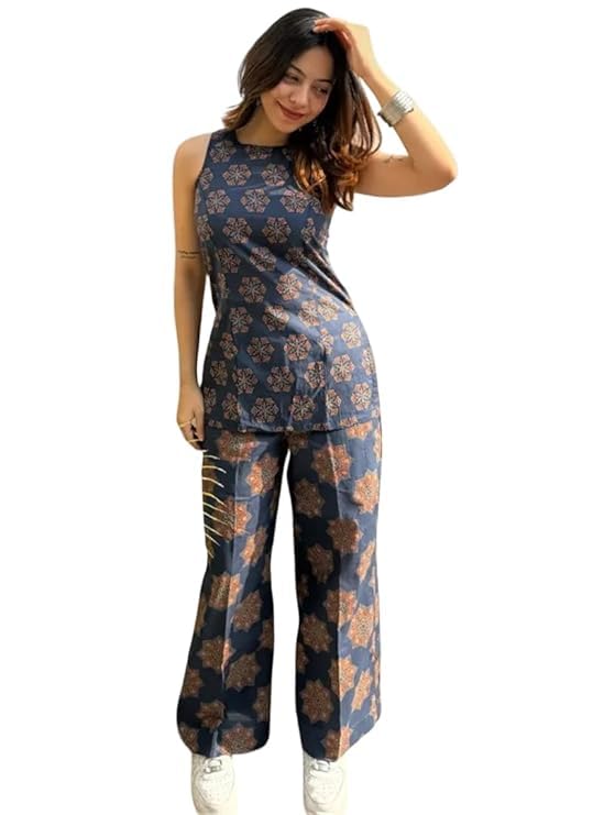 Women's Printed Co-Ord Set, Sleeveless Top & Wide Leg Pants, Casual Summer Vacation Outfit, Indo Western Style-image-13