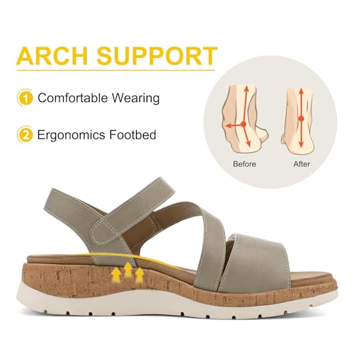 Image of UBFEN Womens Low Wedge Walking Sandals with Arch Support | Open Toe Sandals Adjustable Instep and Ankle Straps for Summer Everyday Outfits, Travel,Vacation