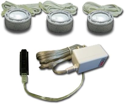 3-Light Halogen Recessed or Surface Under Cabinet Minilight Puck Light Kit - Stone Finish