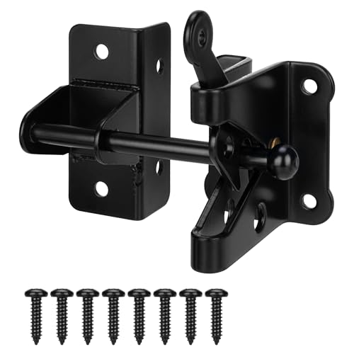 SANKINS Self-Locking Gate Latch for Wooden Fence Gate Heavy Duty, Post Mount Automatic Gravity Lever Gate Fence Door Latches for Wooden Fence Secure Pool Garden Shed, Black