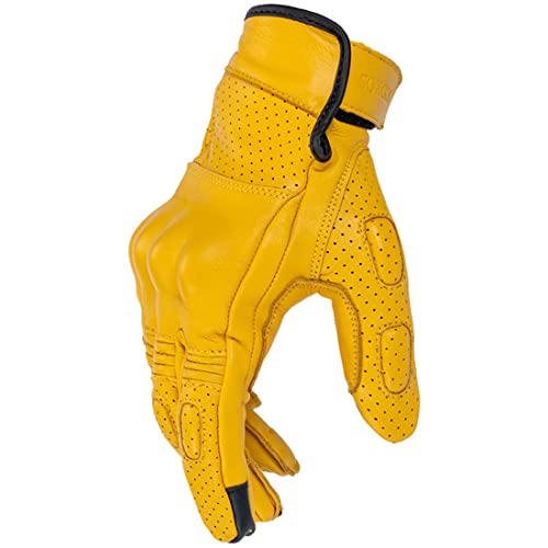 Vcoros Vg20 Genuine Leather Touchscreen Motorcycle Gloves Adult Road Racing Cruiser Biker Atv Powersport Gloves With Joint Protect Shell(M, Yellow) #TOP2