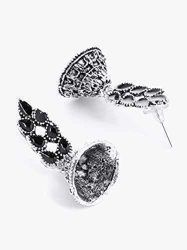 Image of Yellow Chimes Earrings for Women & Girls | Traditional Silver Oxidised Jhumka | German Silver Oxidized Drop Earring Set | Earrings Combo | Accessories Jewellery | Birthday & Anniversary Gift