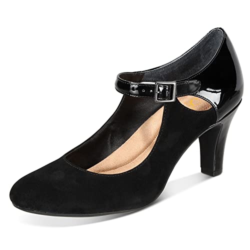 SHODENSE Women Kitten Heel Mary Jane Pumps Round Closed Toe Ankle Strap Mary Janes Patchwork 3