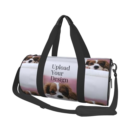 Personalized Duffle Bag Custom Gym Travel Sports Bag for Women Men, Customized Photo Text Logo Family Name Waterproof Weekend Getaway Handbag, Carry on Gymbag Dry Wet Separated Bags Gift