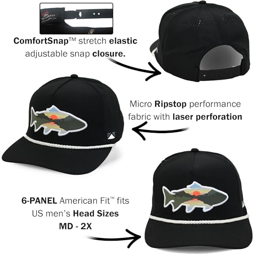 Image of Paramount Outdoors Sunset Trout Fishing Hat Mountain Fish Silhouette Performance Outdoor Hat with Comfort Snapback