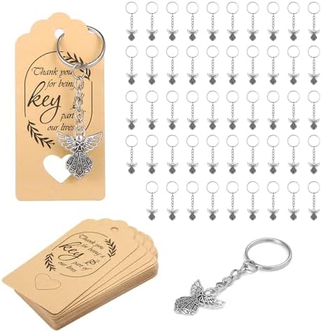 GWHOLE Guardian Angel Keychain Driver Key Ring Baptism Return Gift Light Weight Alloy Decoration Thank You Tag for Christmas Holiday Birthday Party 50pcs