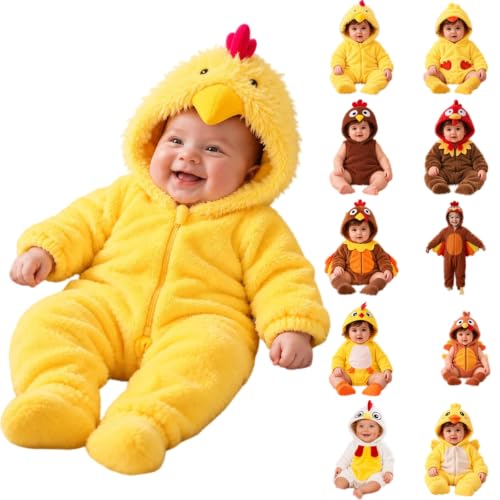 RGDYPKO Unisex Baby Chicken Romper Infant Onesie Flannel Hooded Jumpsuit | Newborn Animal Outfit for Halloween Christmas Thanksgiving, Cute Hooded Onesie, Infant Boys Girls Fleece Romper Dress‑Up - image 1