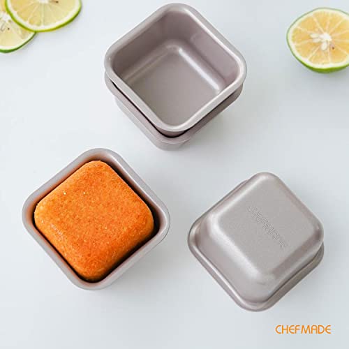 Chefmade Mini Brownie Cake Pan Set, 2.4-Inch 4Pcs Non-Stick Square Muffin Pan Blondie Bakeware For Oven And Instant Pot Baking (Champagne Gold) #TOP6