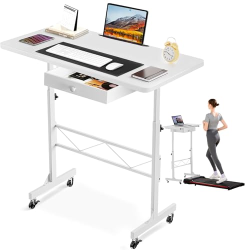 COMHOMA Small Standing Desk Adjustable Height Small Computer Desk Mobile Portable Rolling Laptop Table with Wheels 32