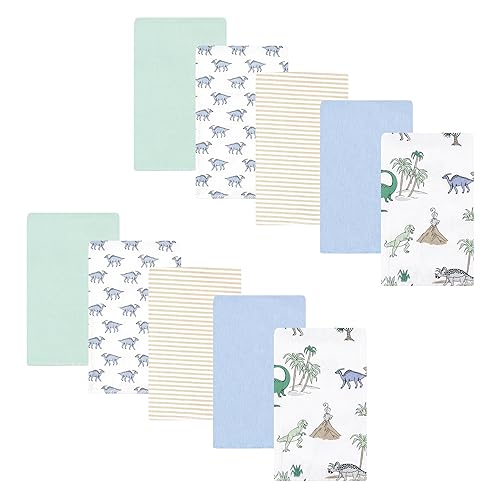 Image of Hudson Baby Unisex Baby Cotton Poly Flannel Burp Cloths, Boy Dino World 10-Pack, One Size