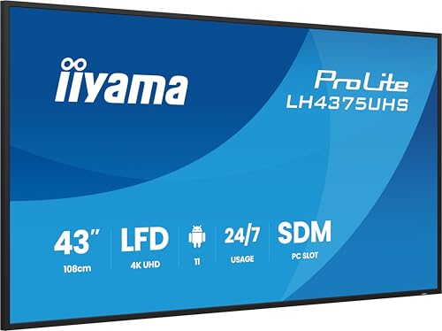 iiyama Prolite LH4375UHS-B2AG 43' 4K Digital Signage Display mit 24/7 Betriebszeit, Android OS, Signal FailOver-Funktion und einem Intel® SDM-Steckplatz